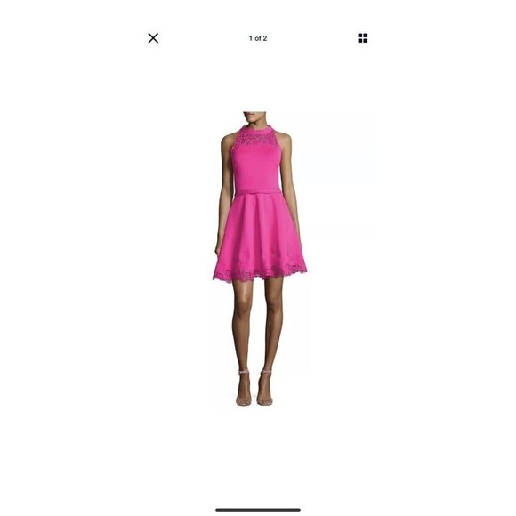 BNWT TED BAKER London Zaffron Embroidered Fit & Flare Dress Barbie Pink - Picture 2 of 15